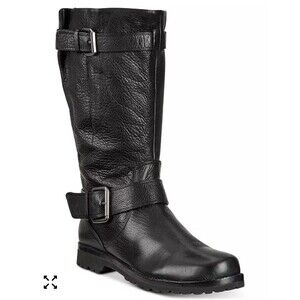 Gentle Souls  Buckled Up Moto Boot sz 7 Women Black Leather Riding Mid Calf